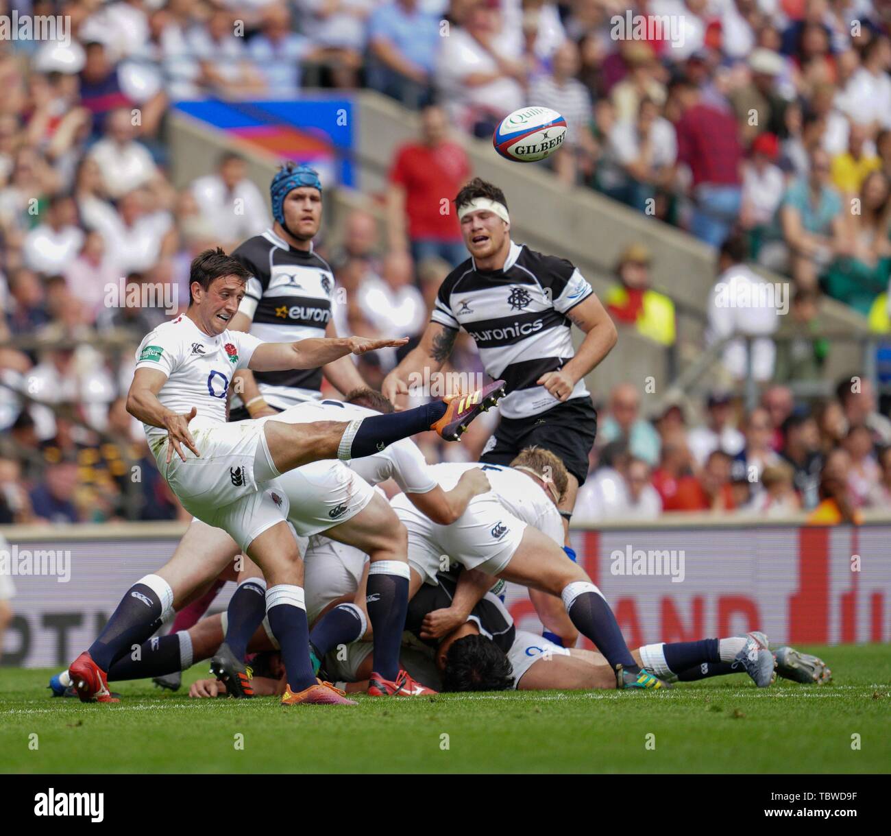Alex Mitchell seen in action during the England v Barbarians Quilter Cup at Twickenham in London. England beat the Barbarians 51-43 Stock Photo