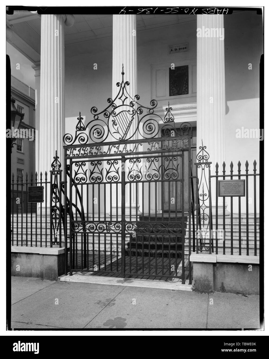 MAIN GATE, EAST (FRONT) SIDE  Hibernian Hall, 105 Meeting Street, Charleston, Charleston County, SC Walter, Thomas U. Stock Photo