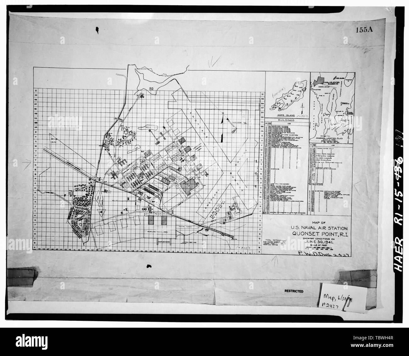 MAP OF U.S.N.A.S. QUONSET POINT, JUNE 30, 1941. PWD 2427. Quonset Point