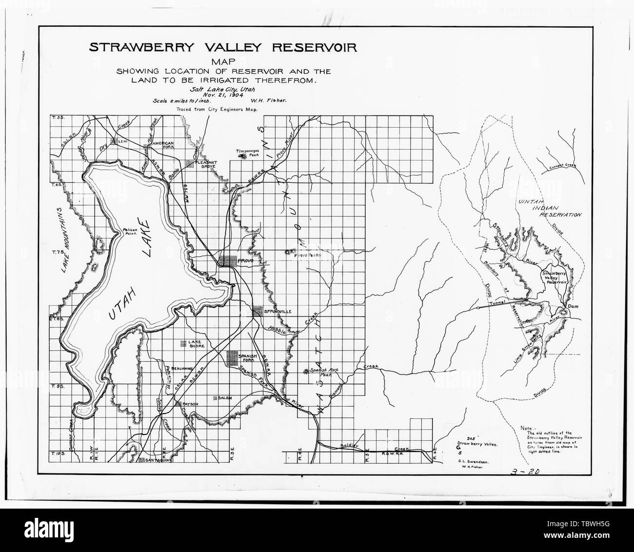 Map Showing Location Of Reservoir And The Land To Be Irrigated 1904 Strawberry Valley Project Payson Utah County Ut TBWH5G 