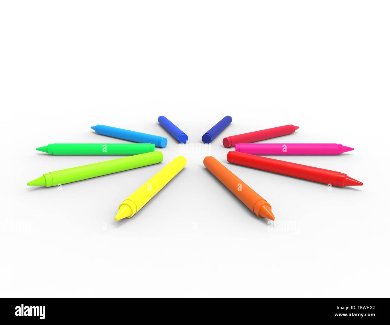 3D rendering of multiple crayons isolated on white studiobackground ...