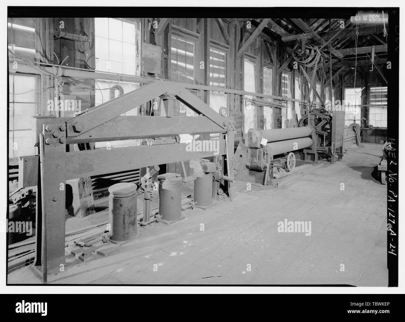 METAL BRAKE AND ROLLING MACHINES, VIEW IS FROM NORTHEAST  East Broad Top Railroad and Coal Company, Machine Shop, State Route 994, West of U.S. Route 522, Rockhill Furnace, Huntingdon County, PA Cincinnati Planer Company Shipley Metal Working MAchinery Binsse Machine Company J.G. Wheeler and Company Bement Works Reese, Pat, field team Koochagian, Richard L, field team Pierce, Elaine, field team Benz, transmitter Moon, Tina, delineator Pierce, Elaine, delineator Casey, Beth, delineator Reese, Pat, delineator Steinrock, George, delineator Skeet, P J, delineator Stock Photo