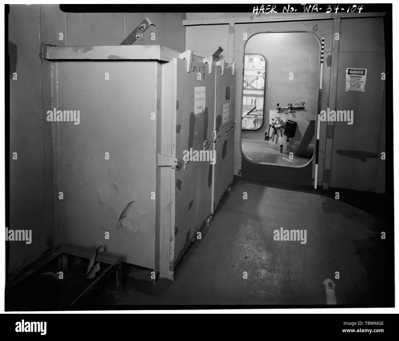 MOUNT 54 AMMO HANDLING ROOM (5 GUN) FORWARD LOOKING AFT. U.S.S.