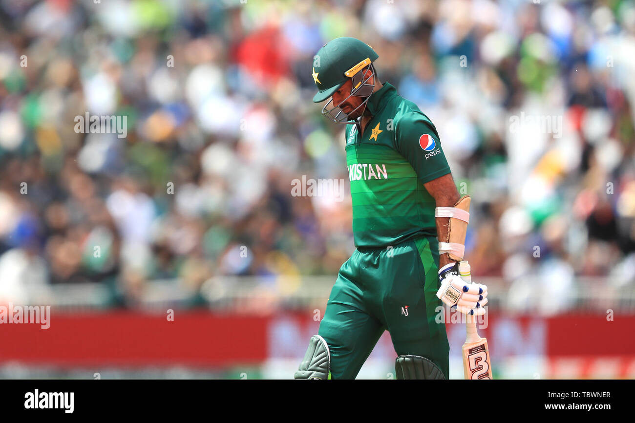Pakistan's Wahab Riaz walks off after being dismissed during the ICC Cricket World Cup group stage match at Trent Bridge, Nottingham. Stock Photo