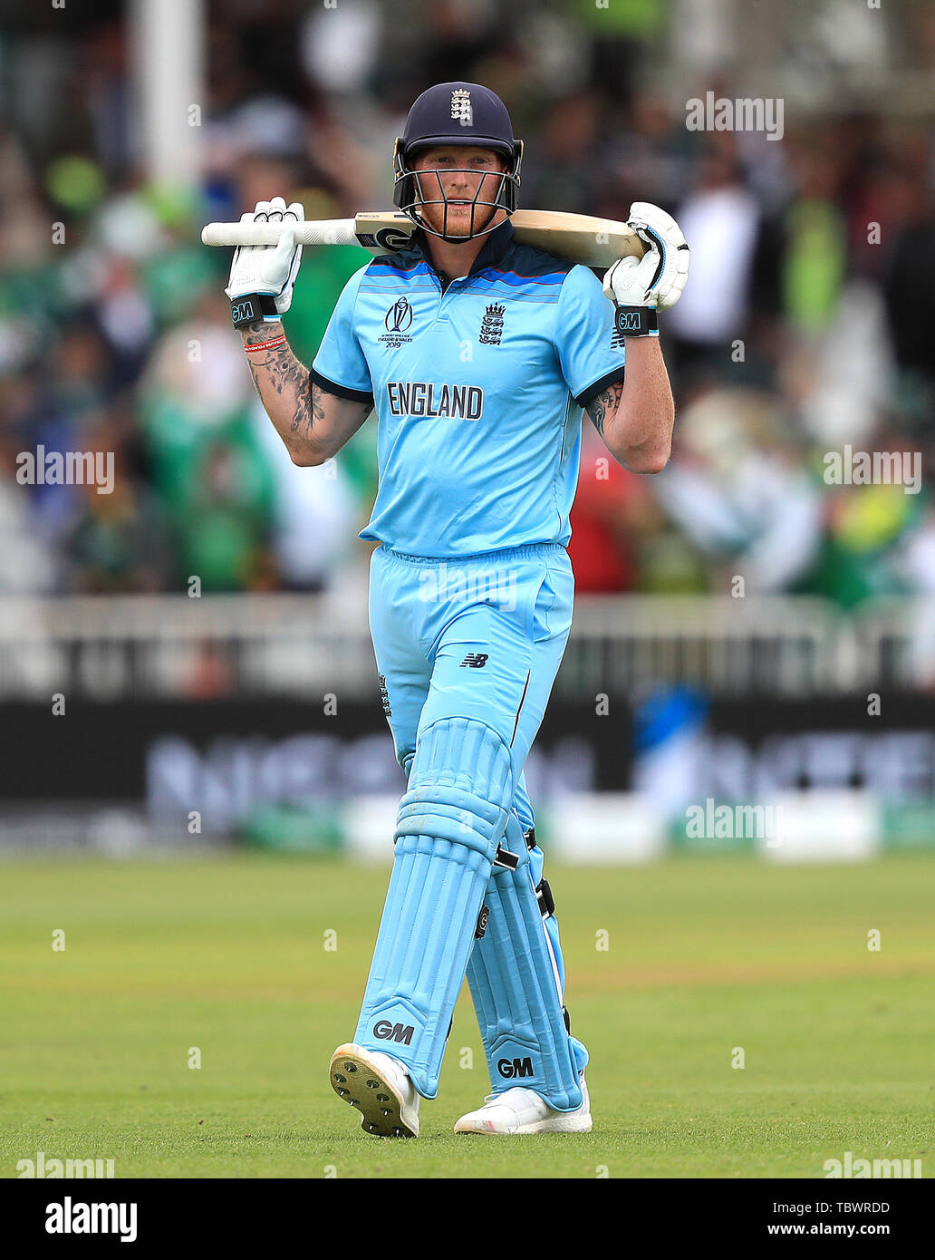 England's Ben Stokes walks off after being dismissed during the ICC Cricket World Cup group stage match at Trent Bridge, Nottingham. Stock Photo