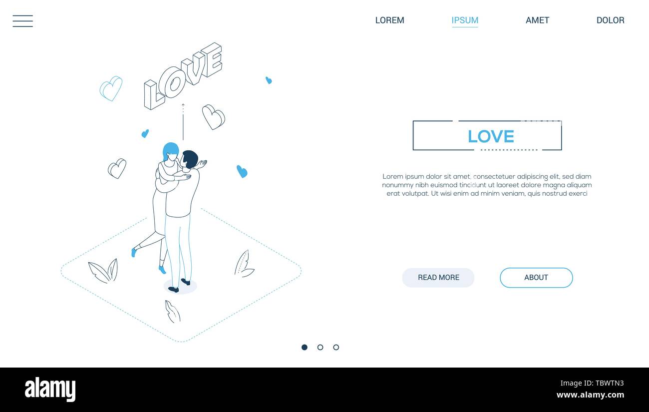 Love concepts - line design style isometric web banner Stock Vector