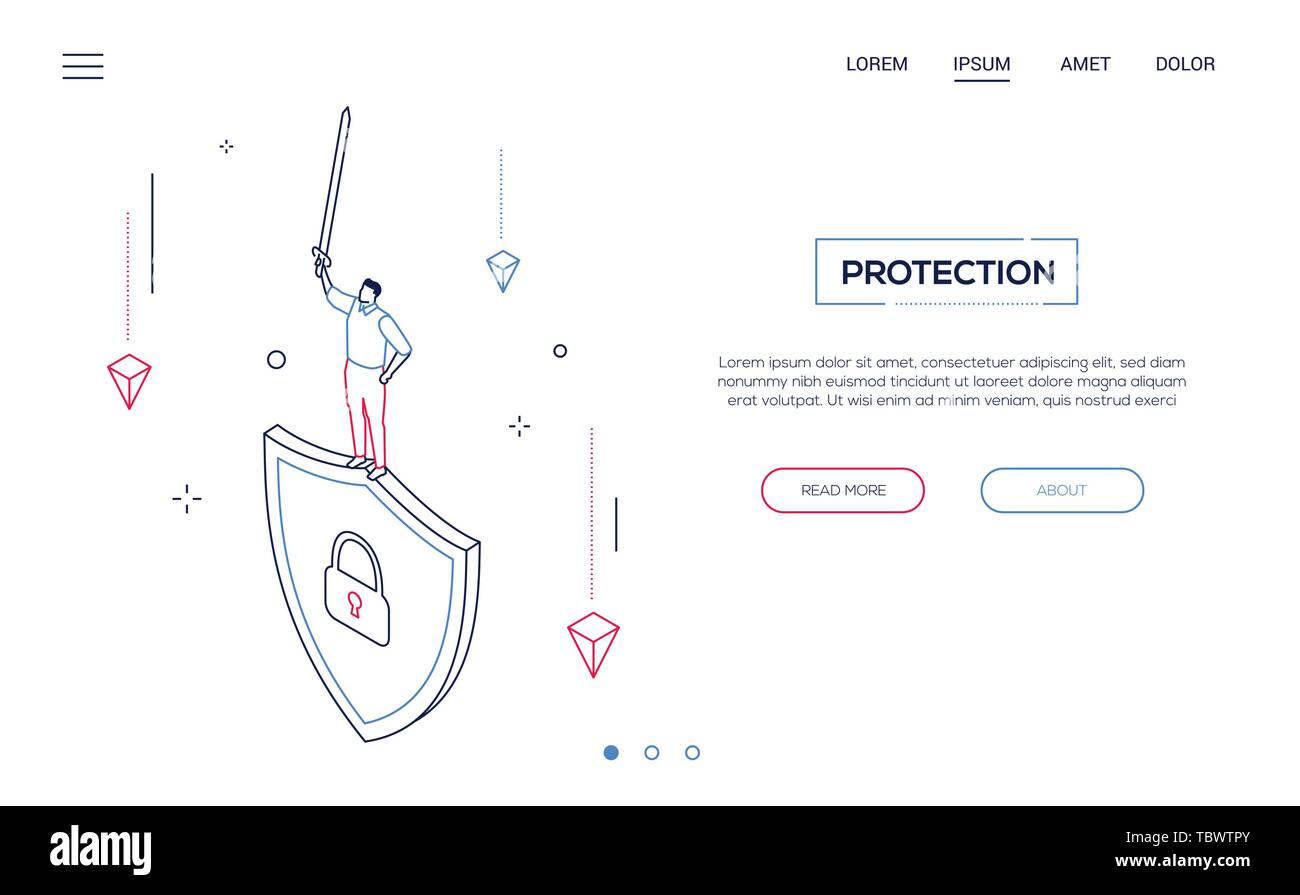 Protection concept - line design style isometric web banner Stock Vector