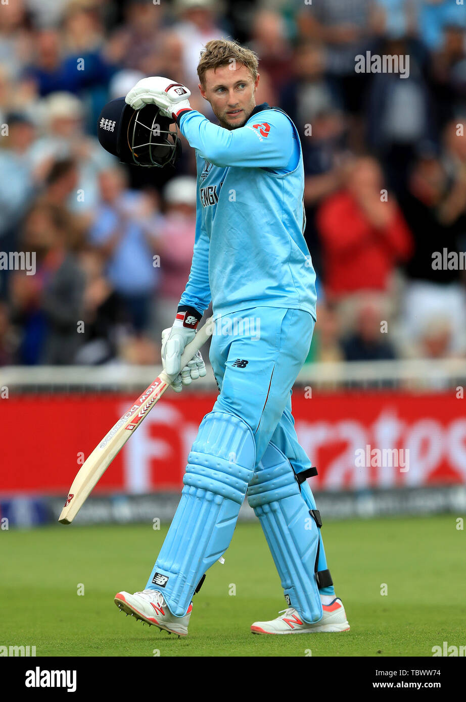 England's Joe Root appears dejected after being dismissed during the ICC Cricket World Cup group stage match at Trent Bridge, Nottingham. Stock Photo