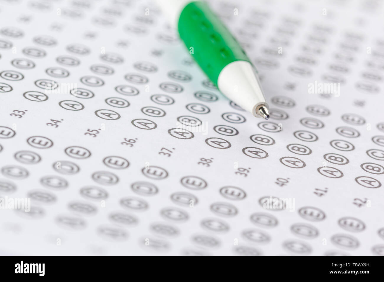Test score sheet with answers Stock Photo - Alamy