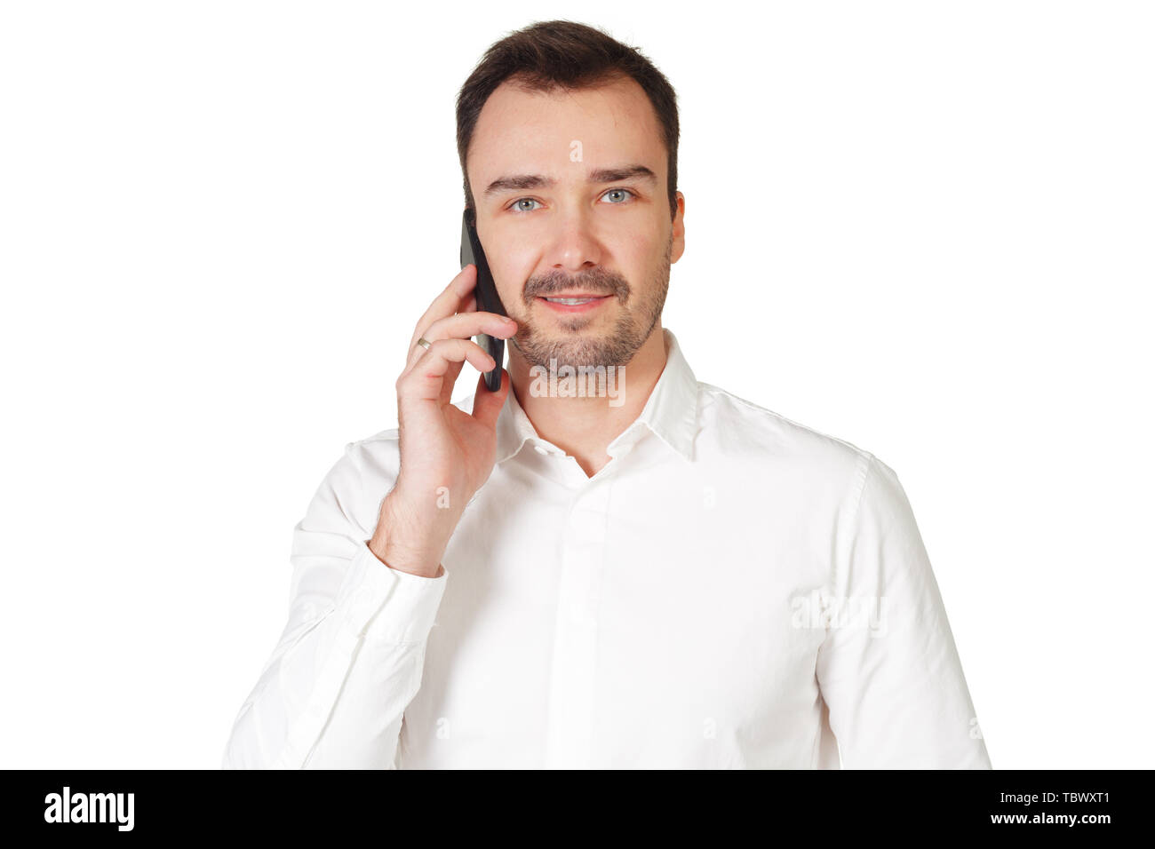 happy young man using mobile phone Stock Photo - Alamy