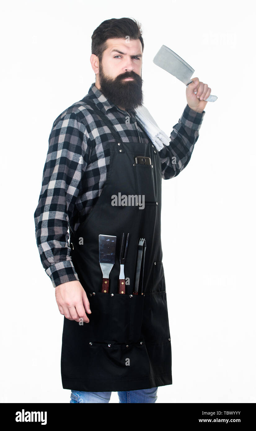 The best chef cutting the best meat. Meat chef with butcher knife