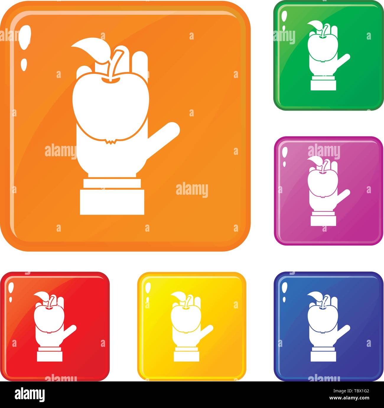 Apple in hand icons set vector color Stock Vector
