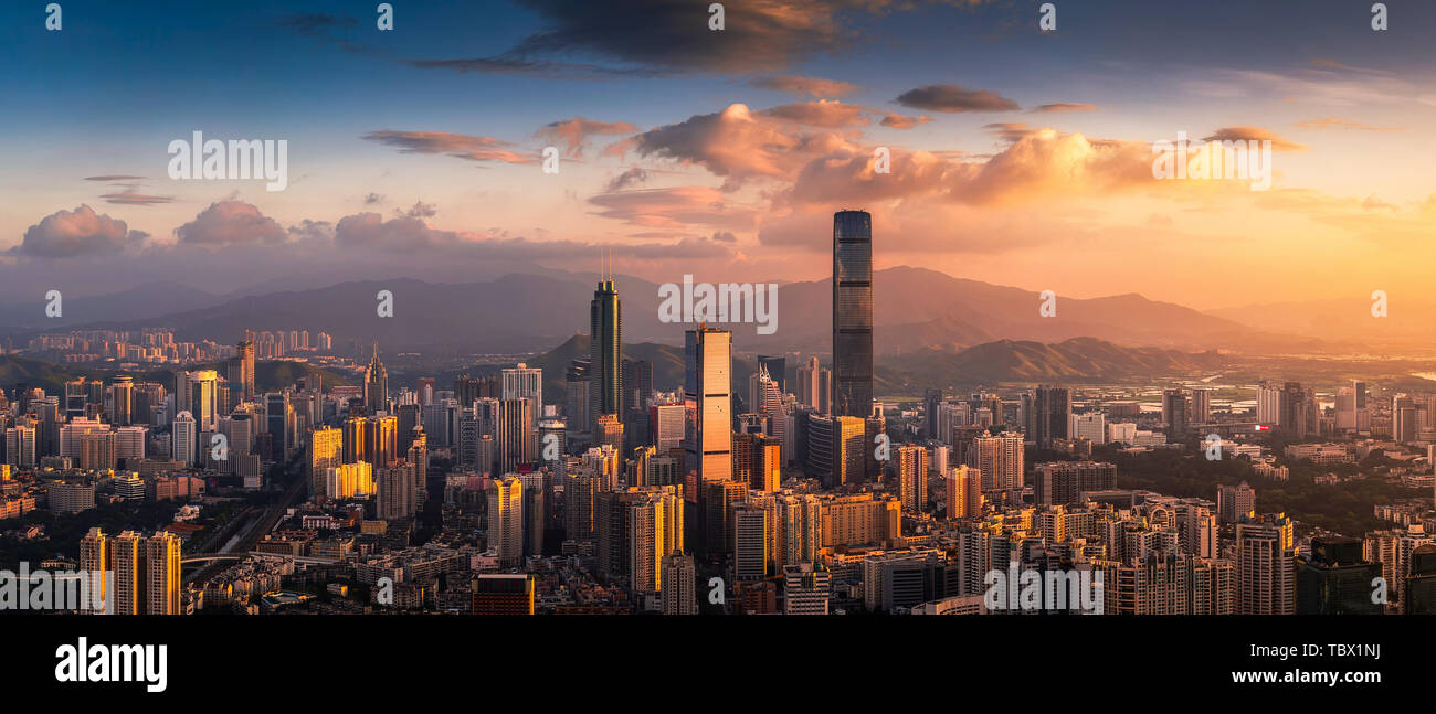 Shenzhen Futian Luohu Innovative Economy, Guangdong, Hong Kong and Macao Greater Bay Area Reform and Opening up Special Economic Zone Panorama Stock Photo