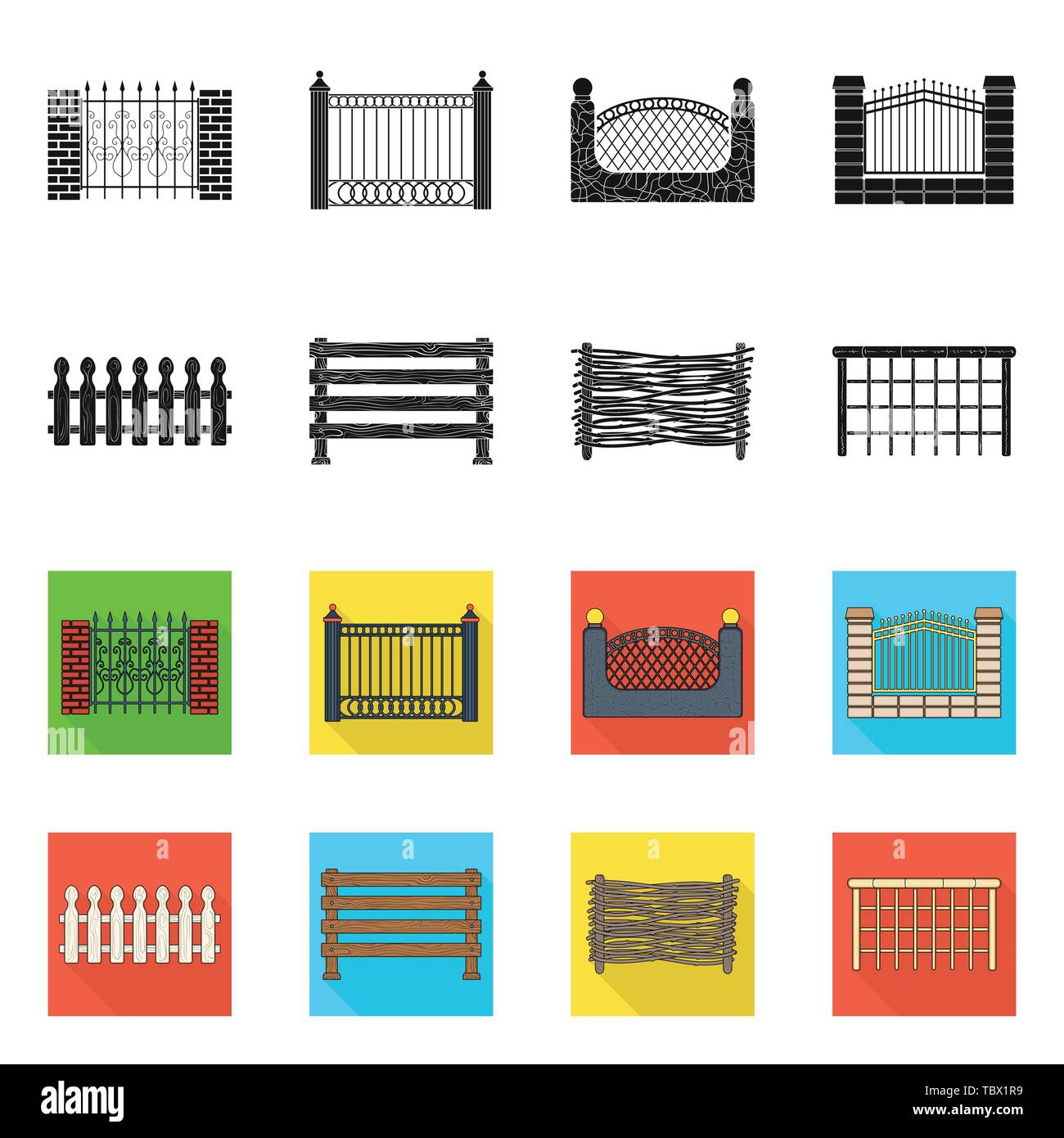 Vector illustration of gate and fence sign. Collection of gate and wall ...
