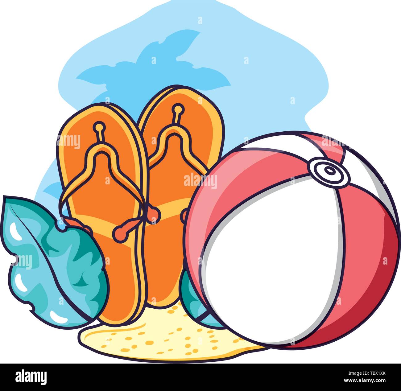 beach balloon plastic toy with flip flops vector illustration design ...