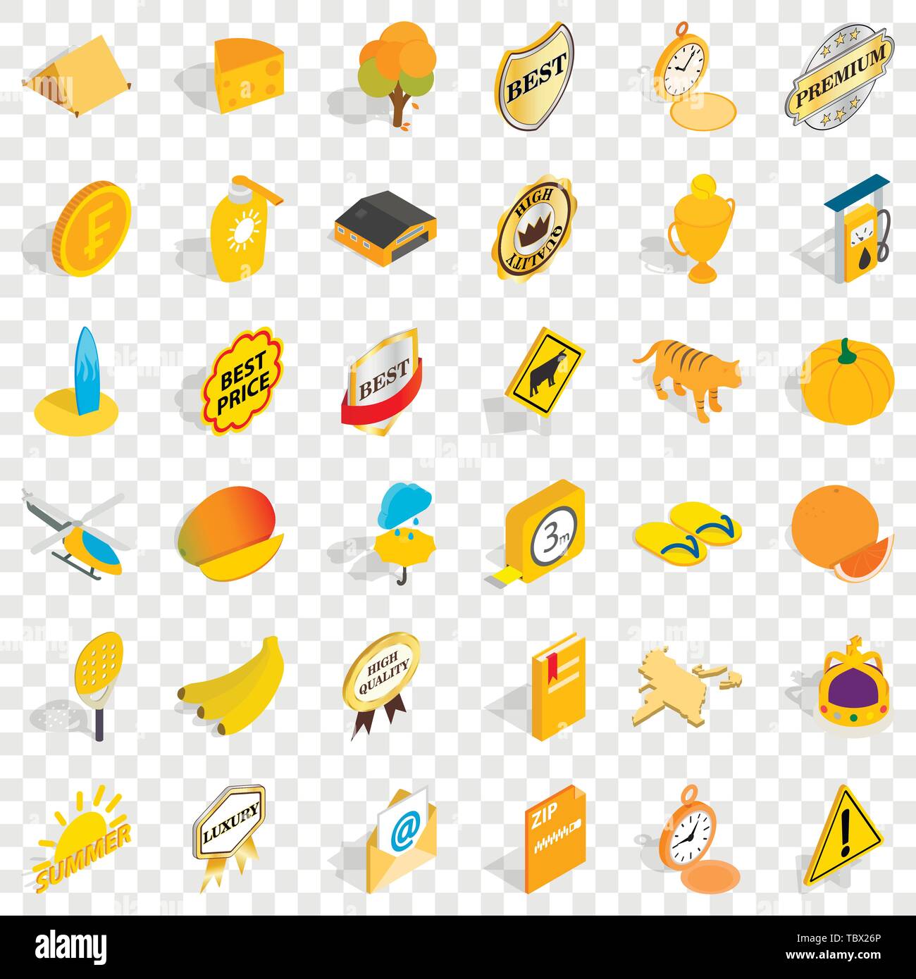 Summer icons set, isometric style Stock Vector