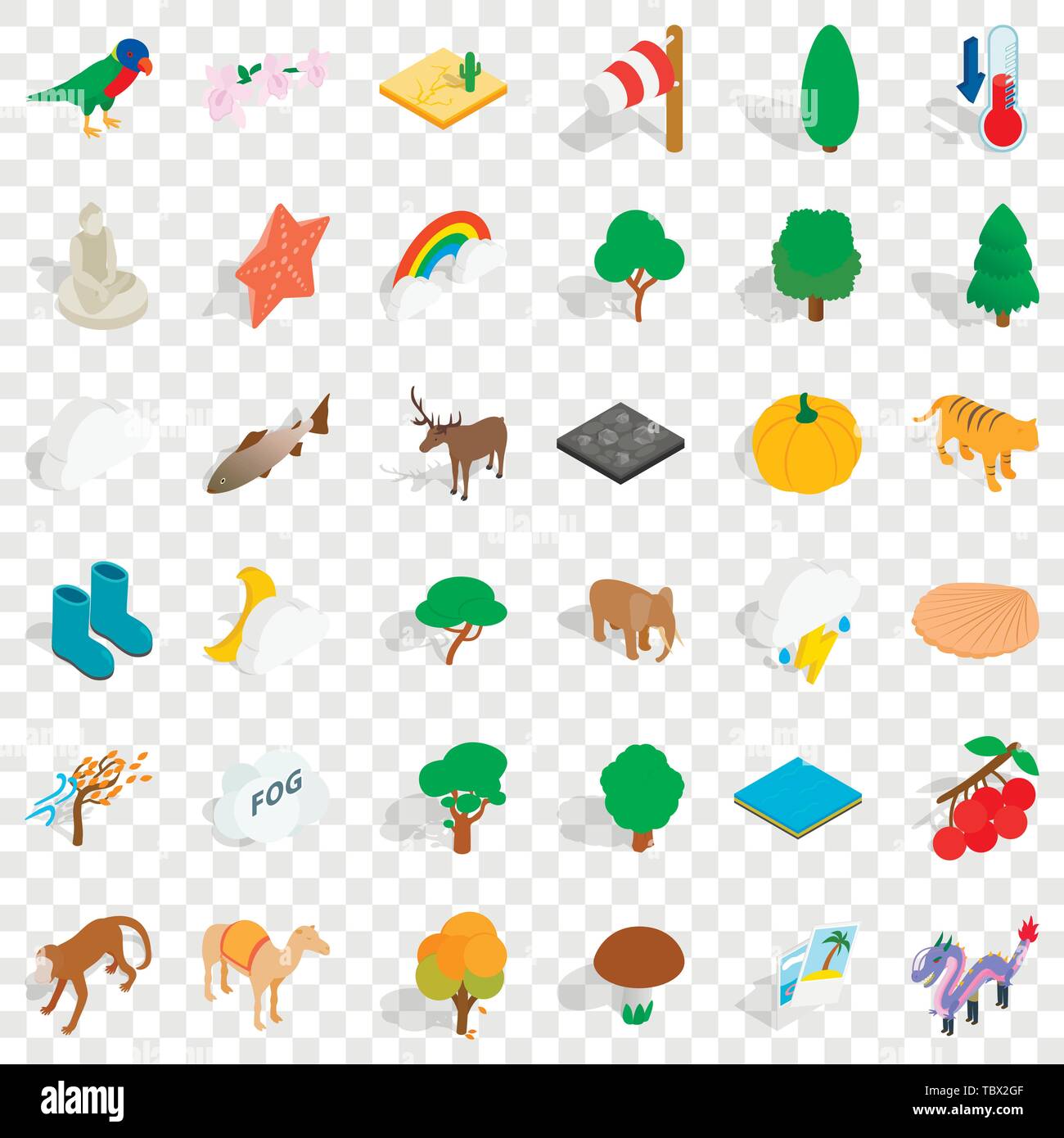 Forest icons set, isometric style Stock Vector