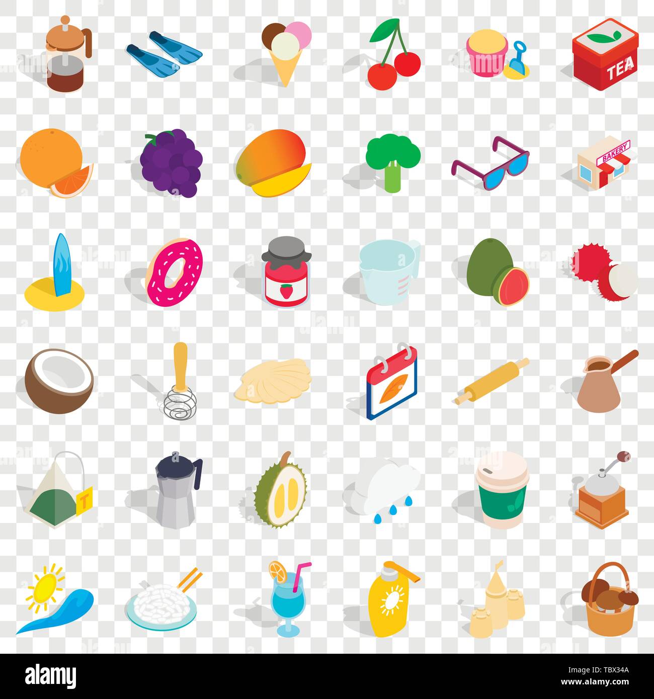 Tea time icons set, isometric style Stock Vector