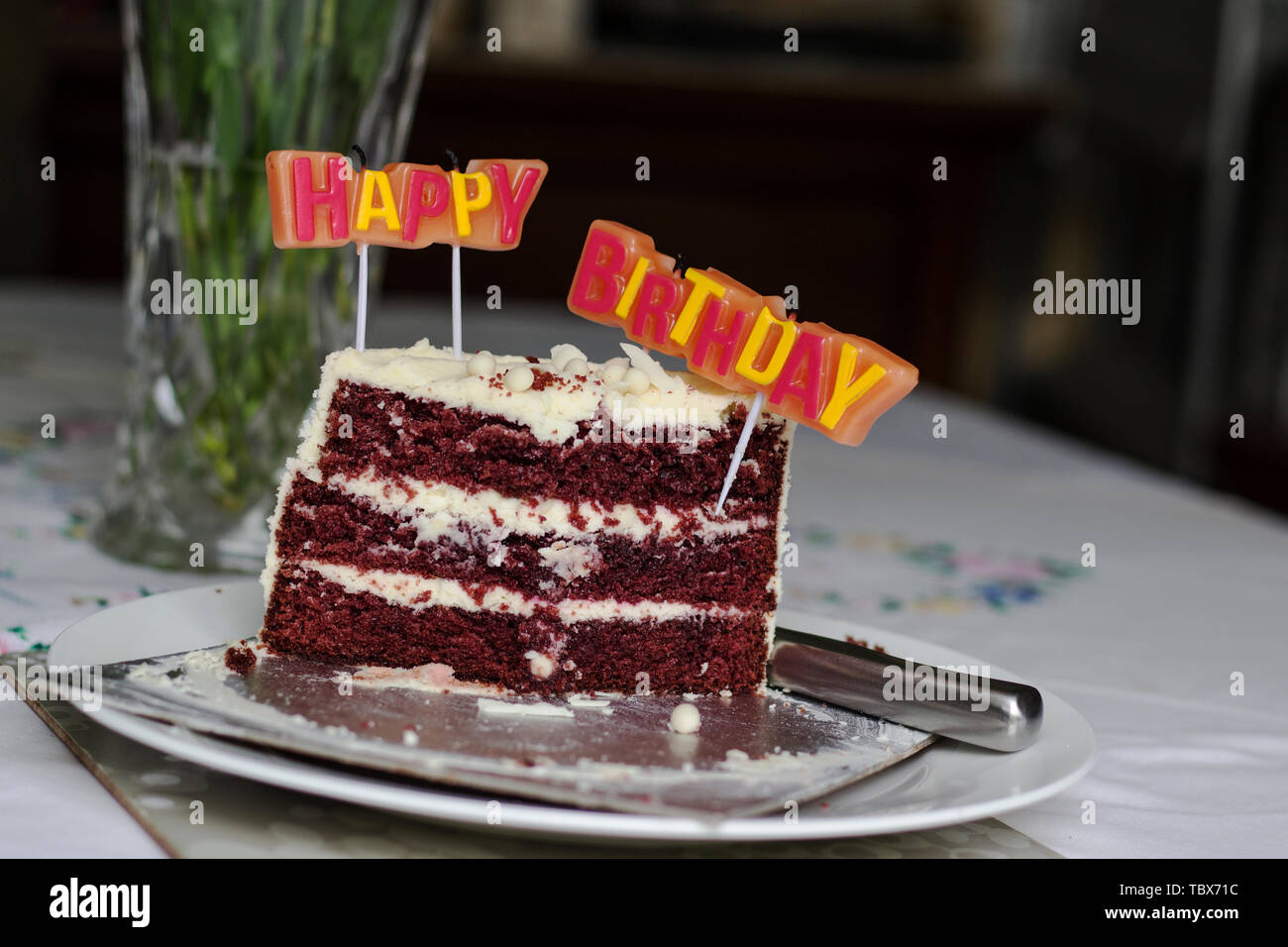 Red Velvet Birthday Cake With Candles High Resolution Stock Photography And Images Alamy
