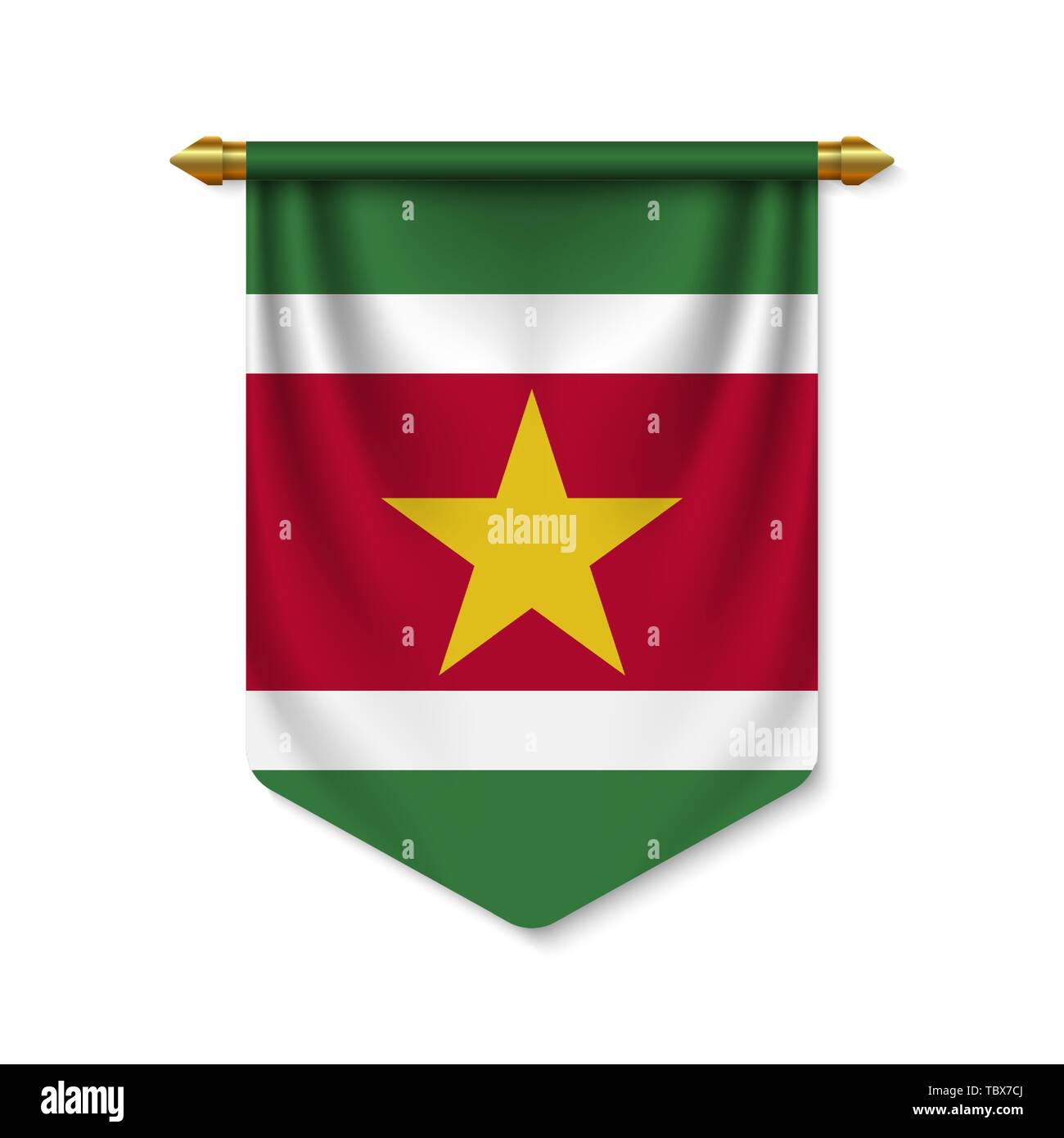 3d realistic pennant with flag of Suriname. Vector illustration Stock Vector