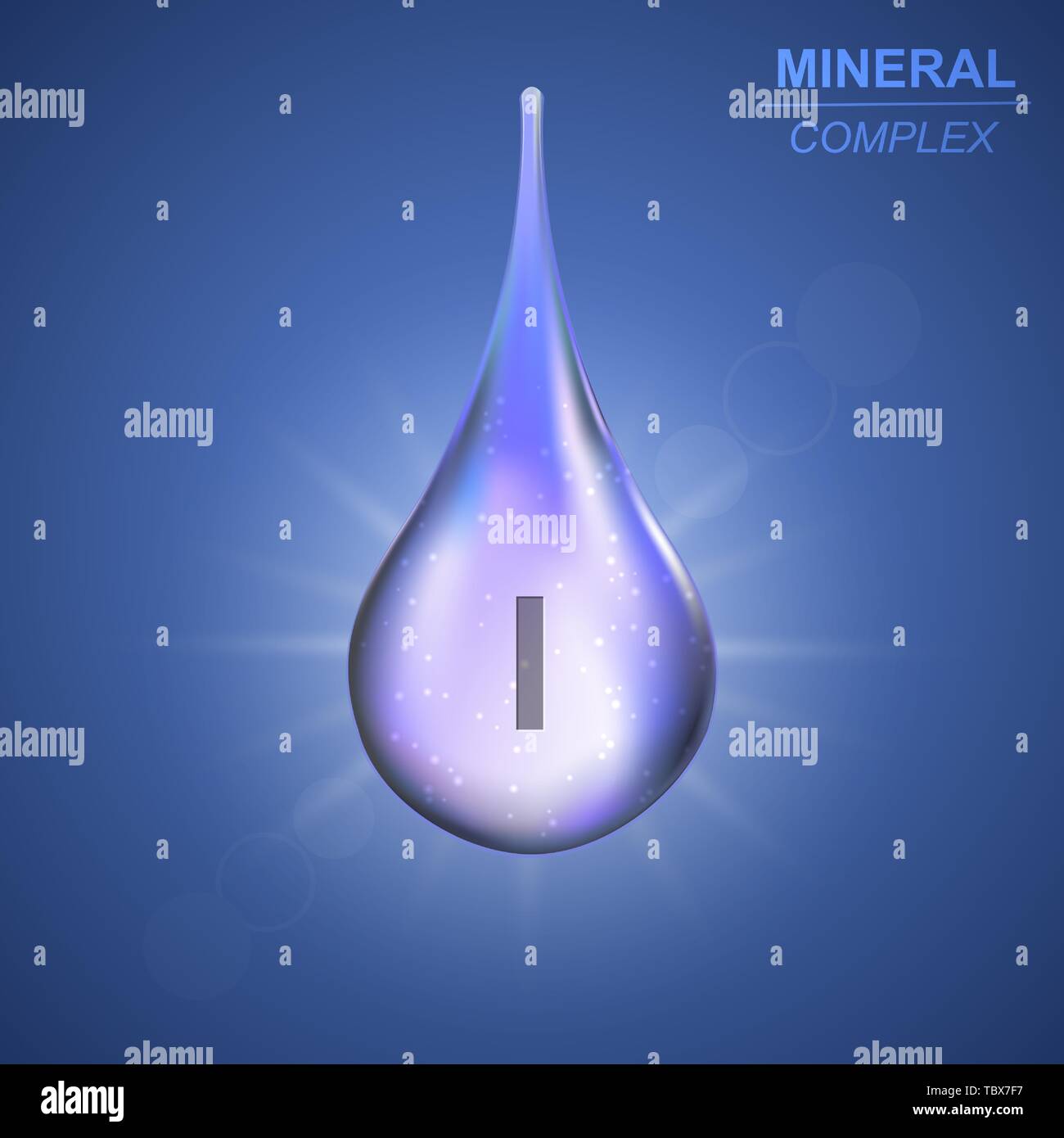 Iodine Mineral shining blue drop icon .Mineral complex background Stock Vector
