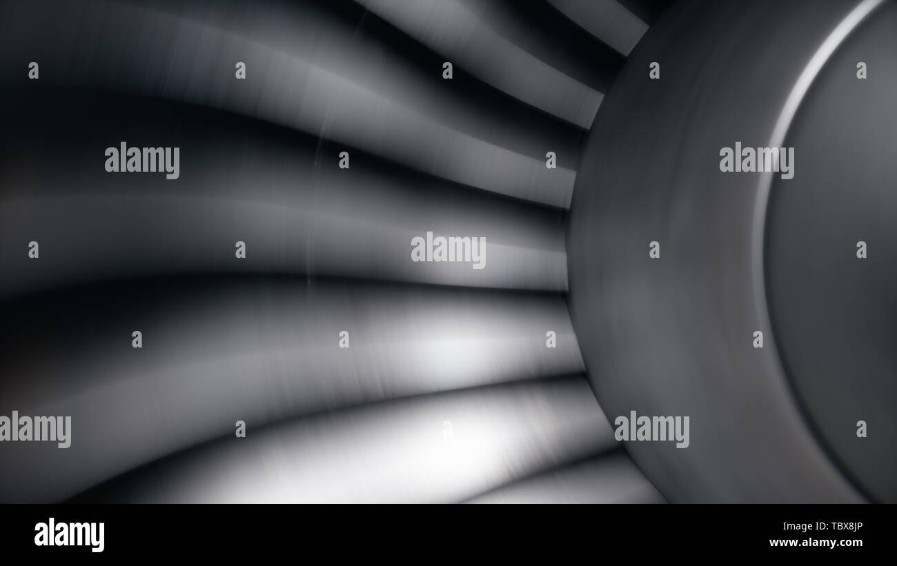 Jet engine, close-up view blades. Jet engine in motion. Part of the ...