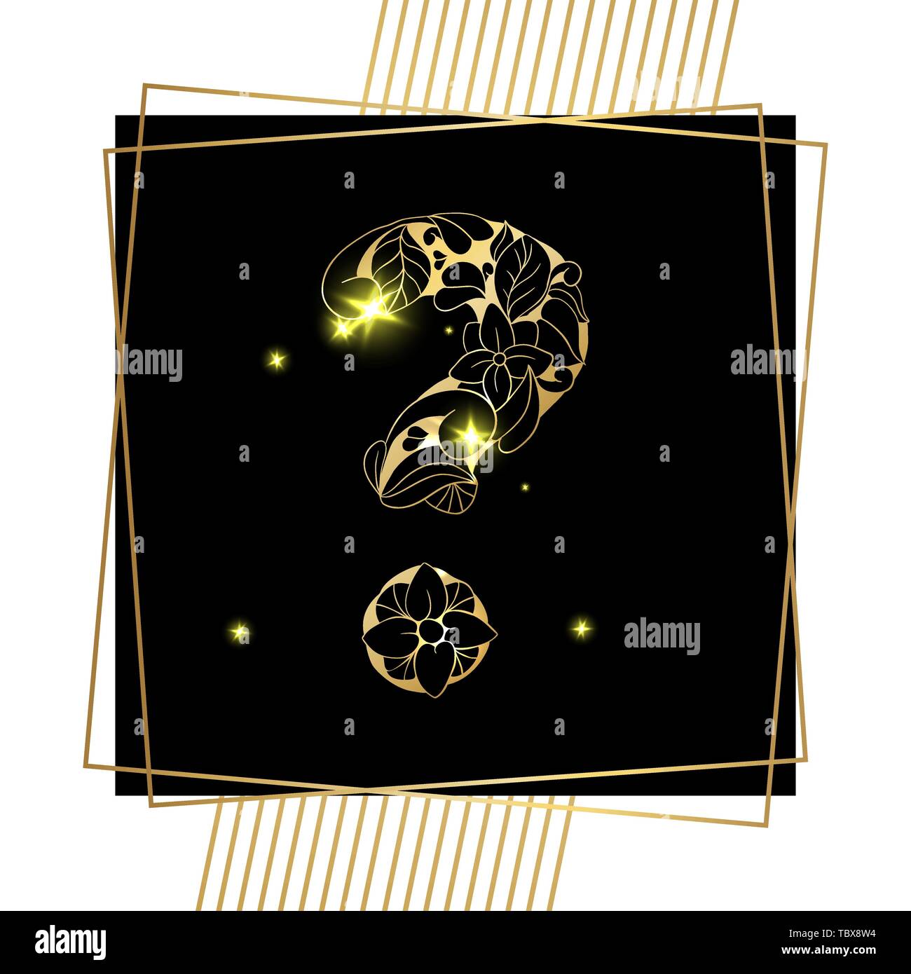 Golden Floral Ornamental Alphabet, Question Mark Font with Modern