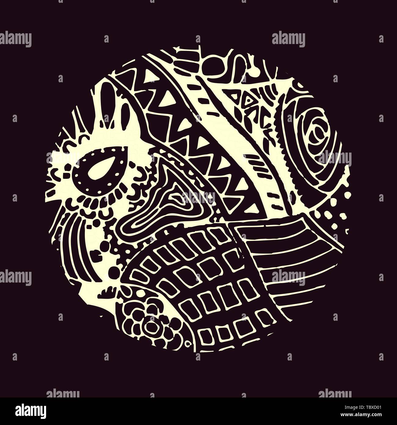 Circle round hand drawn doodle element on the dark background Stock ...