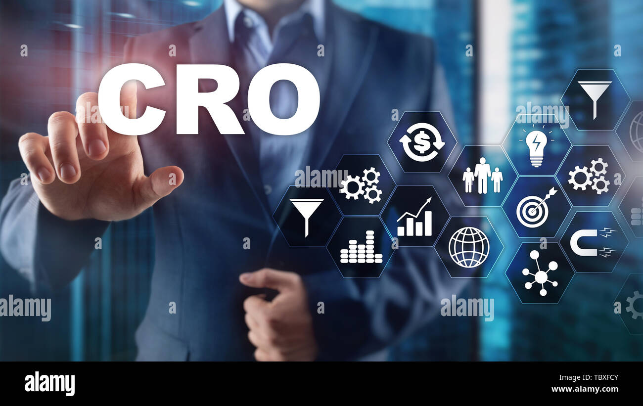 Conversion Rate Optimization. CRO Business Technology Finance concept on a virtual screen. Stock Photo