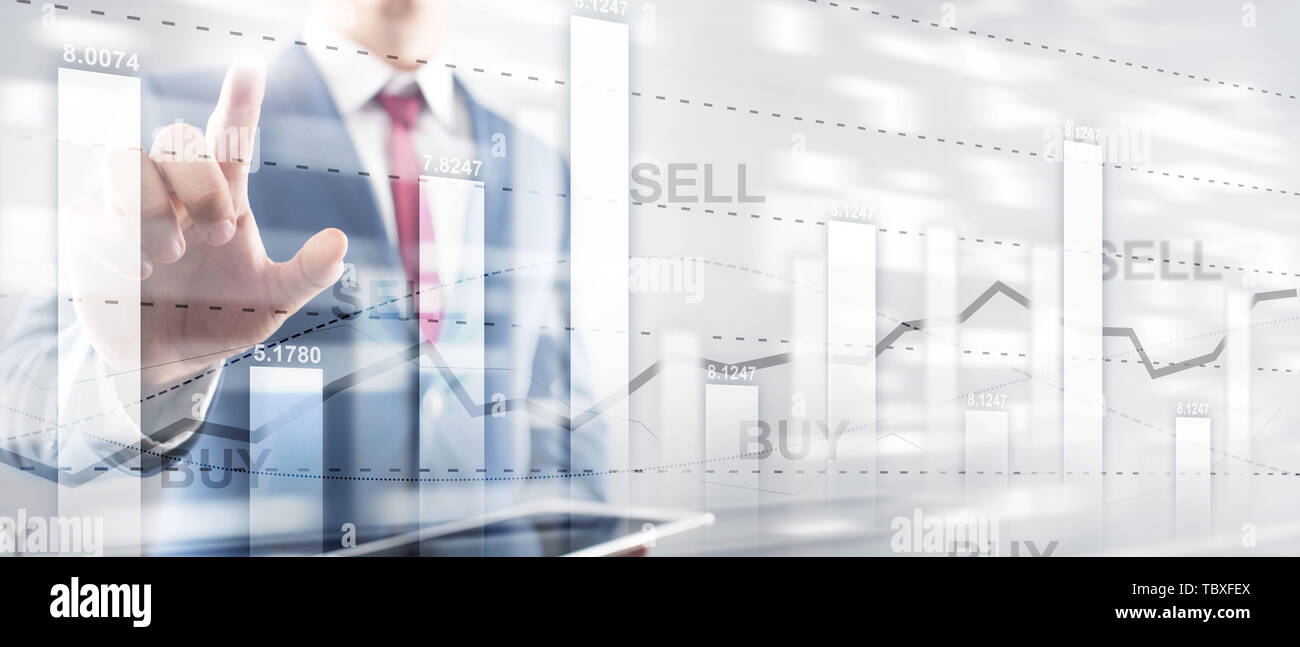 Financial stock trading graph chart diagram business finance concept double exposure mixed media Stock Photo