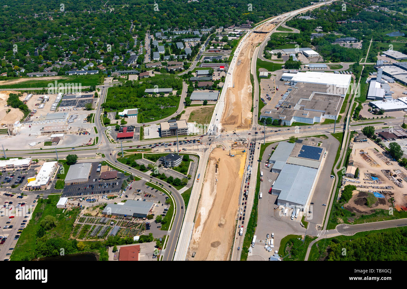 Aerial photograph of Highway 12/Verona Road construction at the