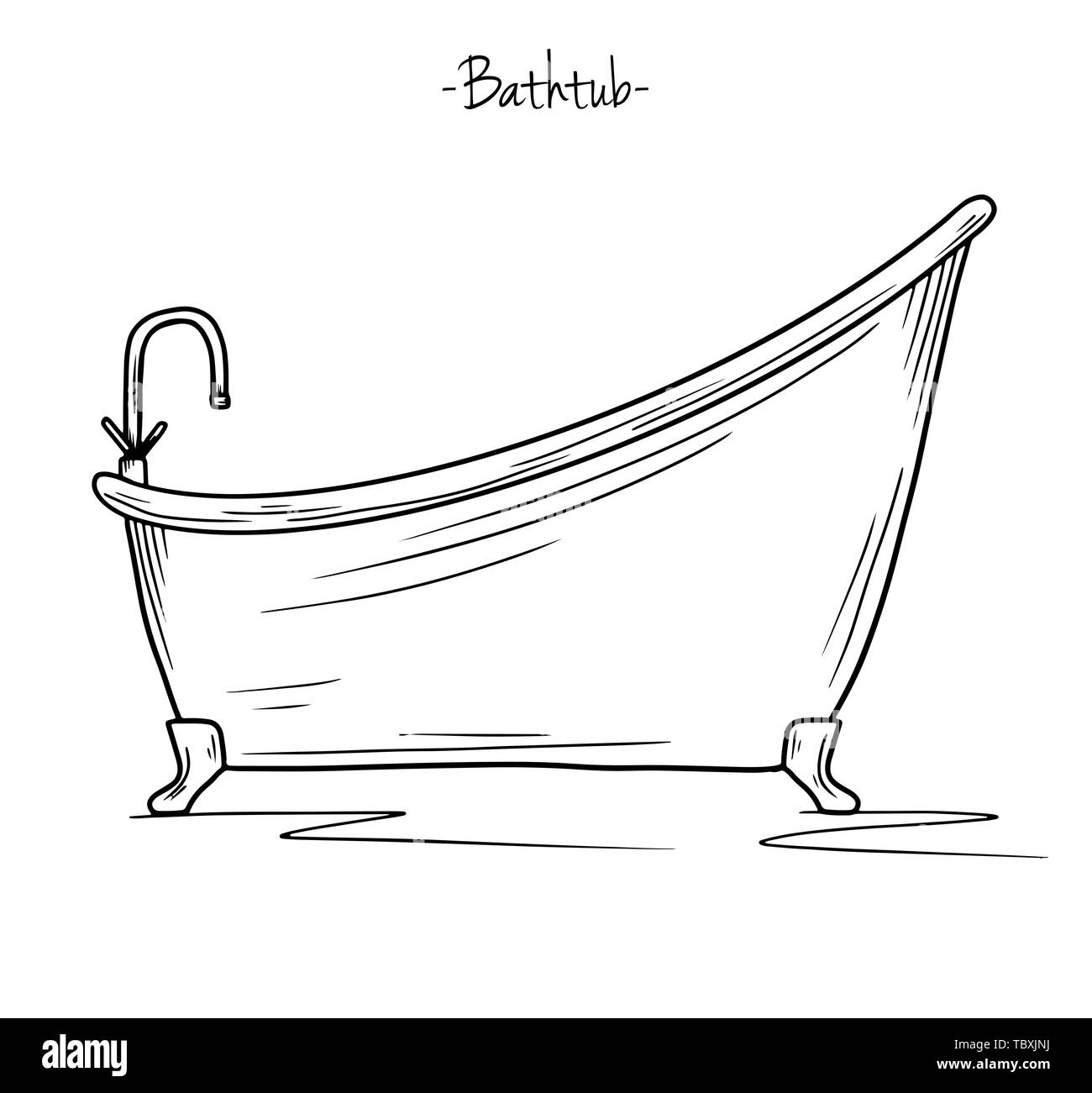 Sketch bath with faucet. Vector illustration in sketch style. Stock Vector