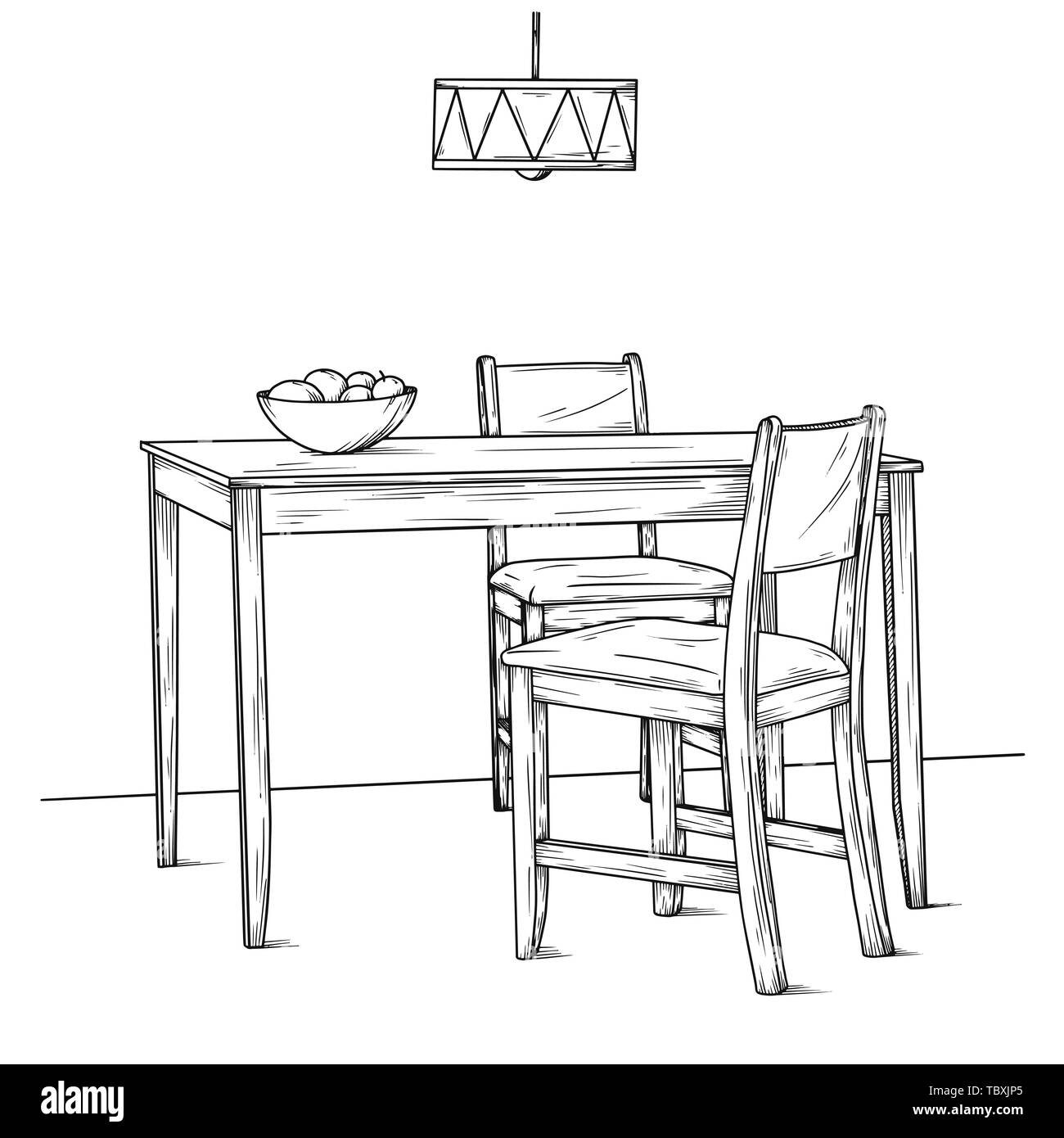 Part of the dining room. Table and chairs. Hand drawn sketch. Vector  illustration Stock Vector Image & Art - Alamy