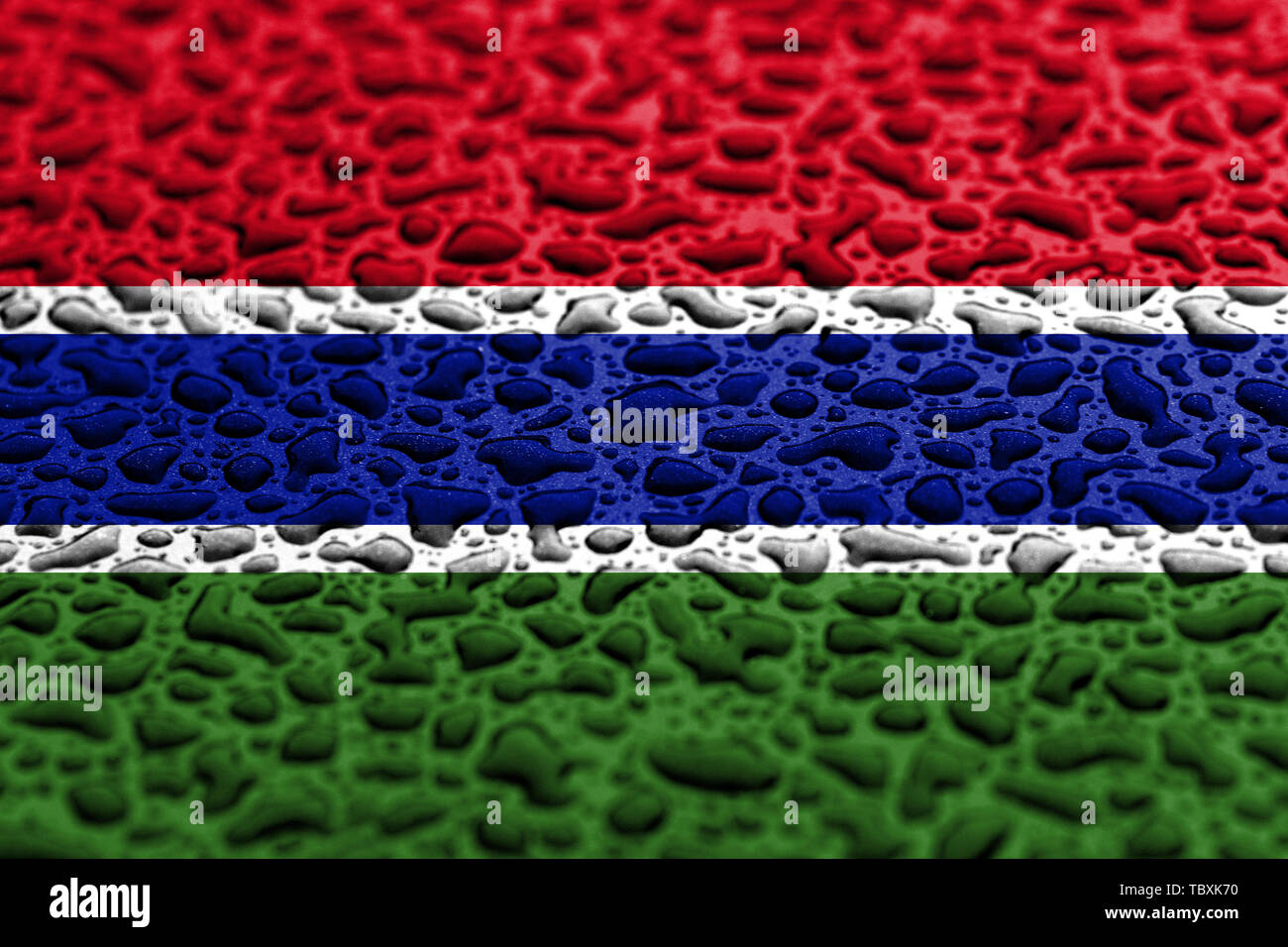 National flag of Gambia made of water drops. Background forecast ...