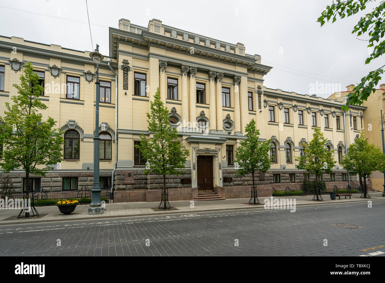 Vilnius, Lithuania. May 2019.   A view of the facade of  Lithuanian Academy of Sciences Theodore Grotus Foundation palace Stock Photo