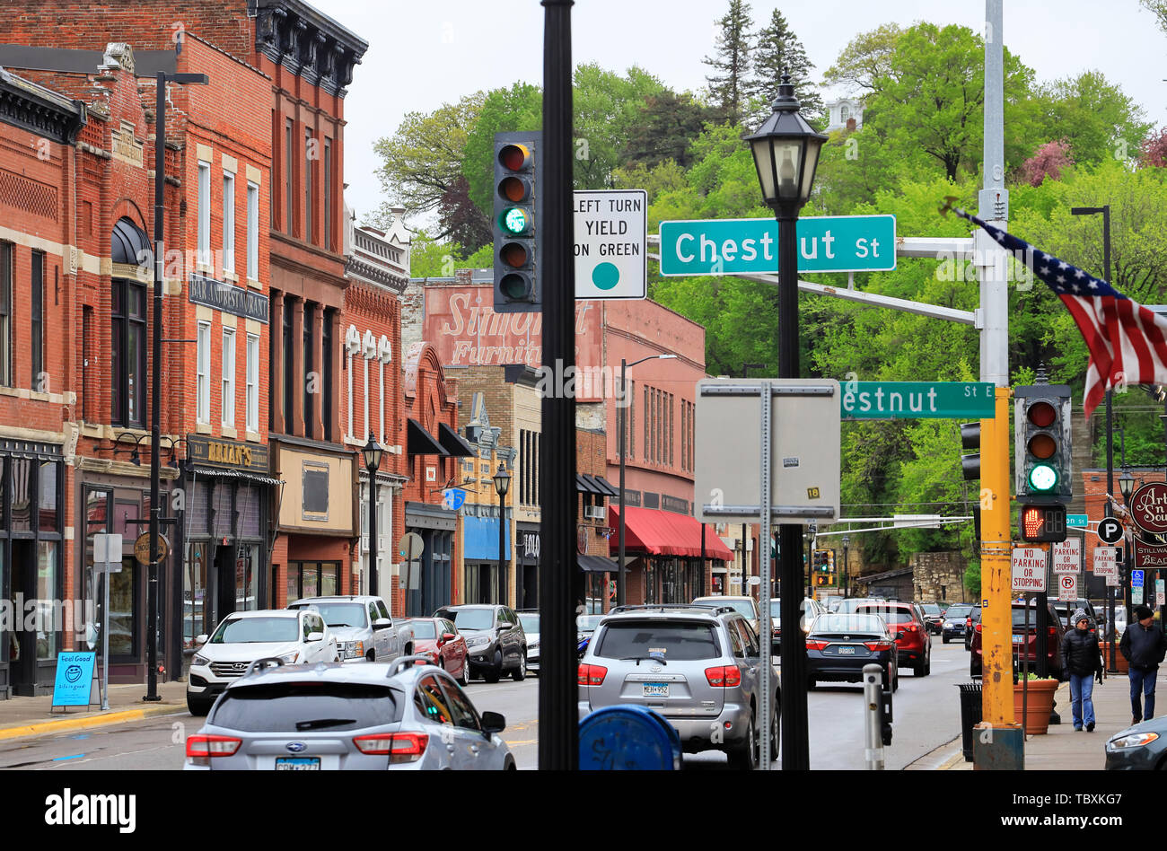 The main street of historic Stillwater on the St.Croix River. the