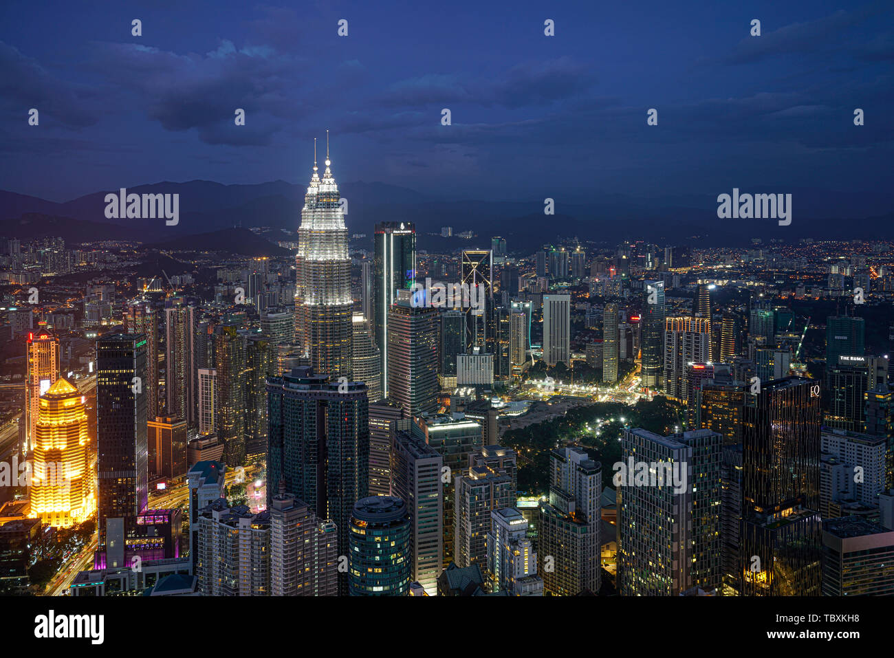 Kuala Lumpur, Malaysia. January  2019.  The panorama of the city at night Stock Photo