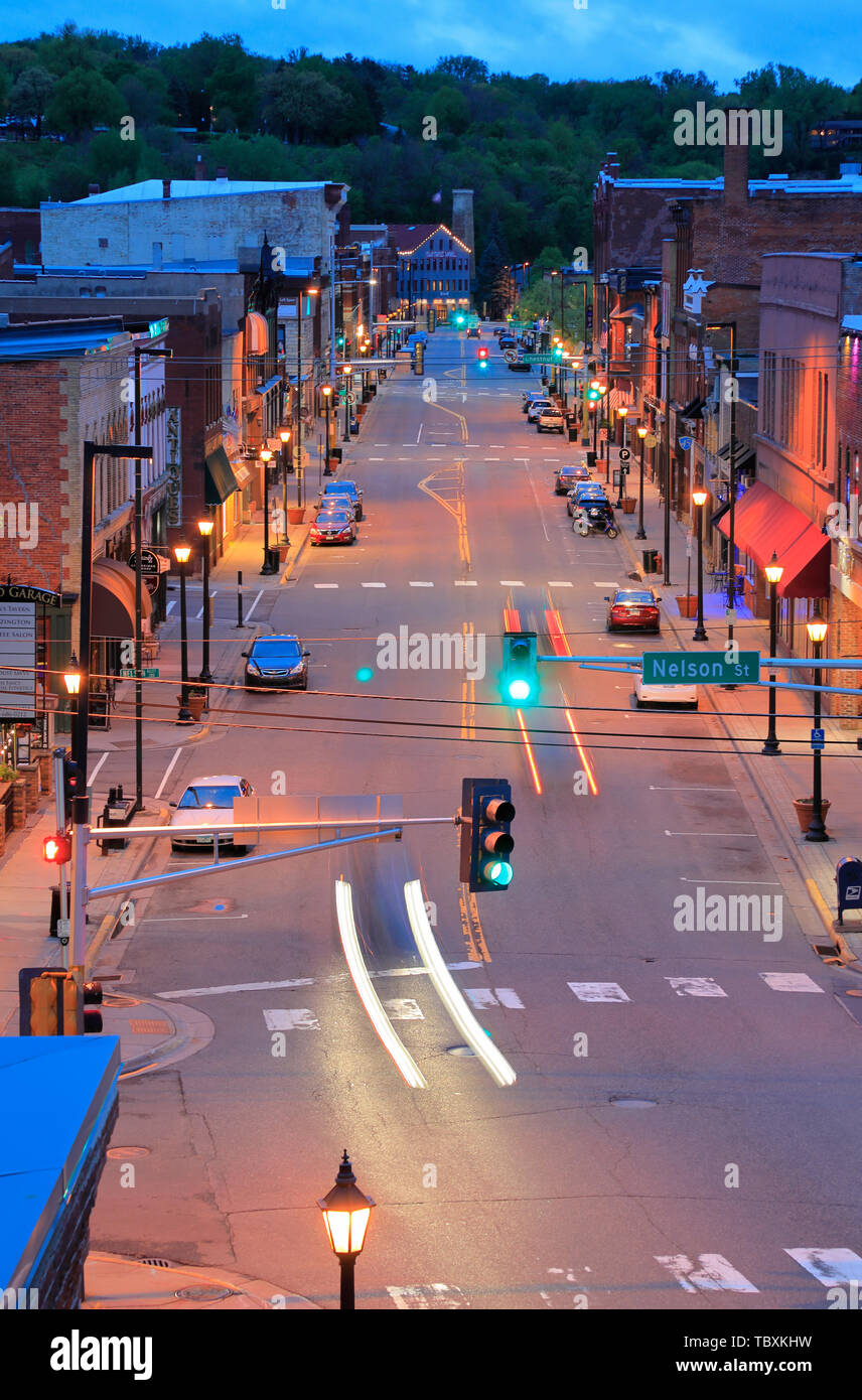 The night view of the main street of historic Stillwater.Minnesota.USA