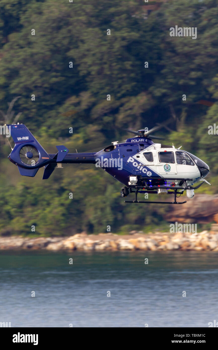 New South Wales Police Eurocopter EC-135 P2+ Helicopter VH-PHM (PolAir 4) from the Aviation Support Branch. Stock Photo