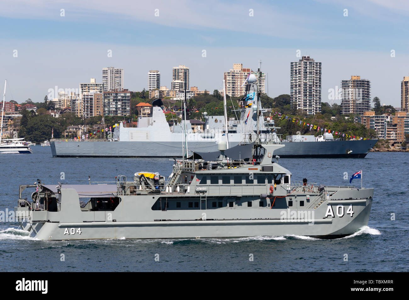 HMAS Benalla (A 04) Paluma-class survey motor launch vessel of the Royal Australian Navy on Sydney Harbor. Stock Photo