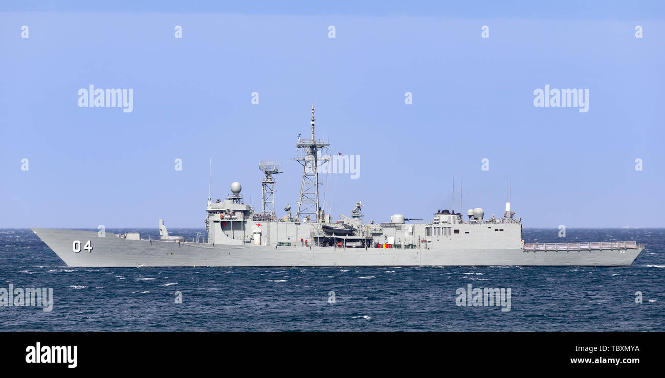HMAS Darwin (FFG 04) Adelaide-class guided-missile frigate of the Royal Australian Navy. Stock Photo