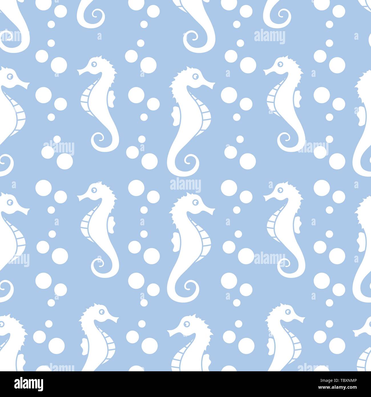Vector seamless pattern with sea horses and bubbles. Marine background ...