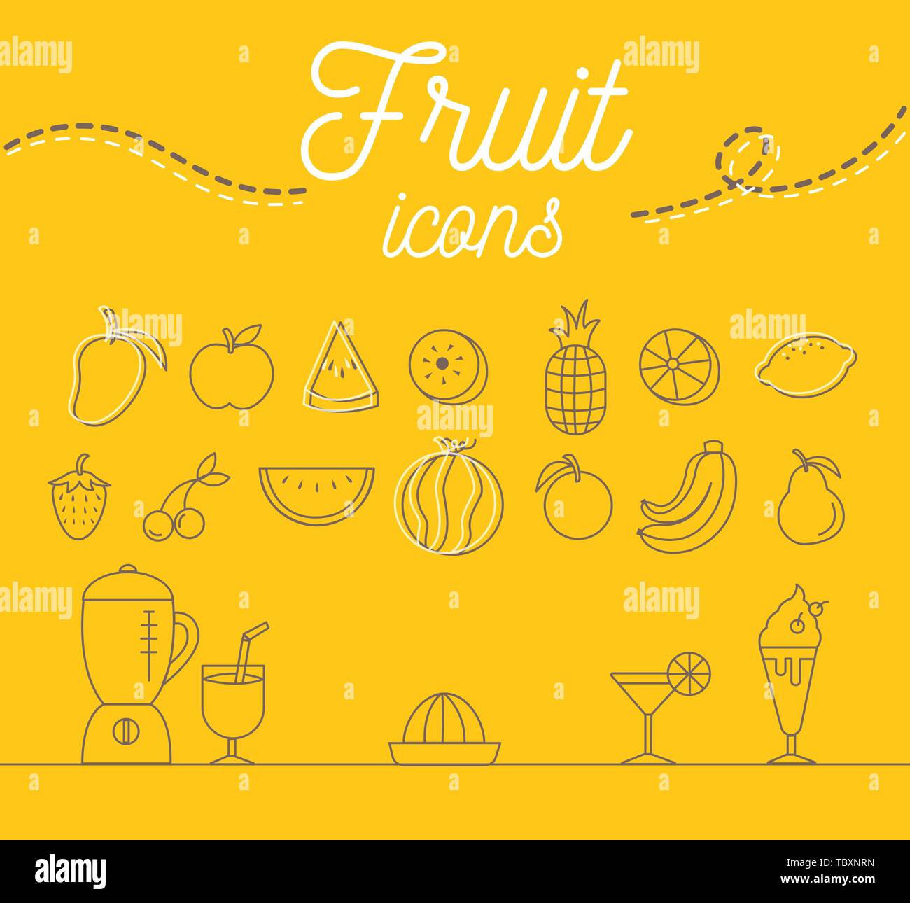 Fruit icons set illustration design on yellow background.vector Stock Vector
