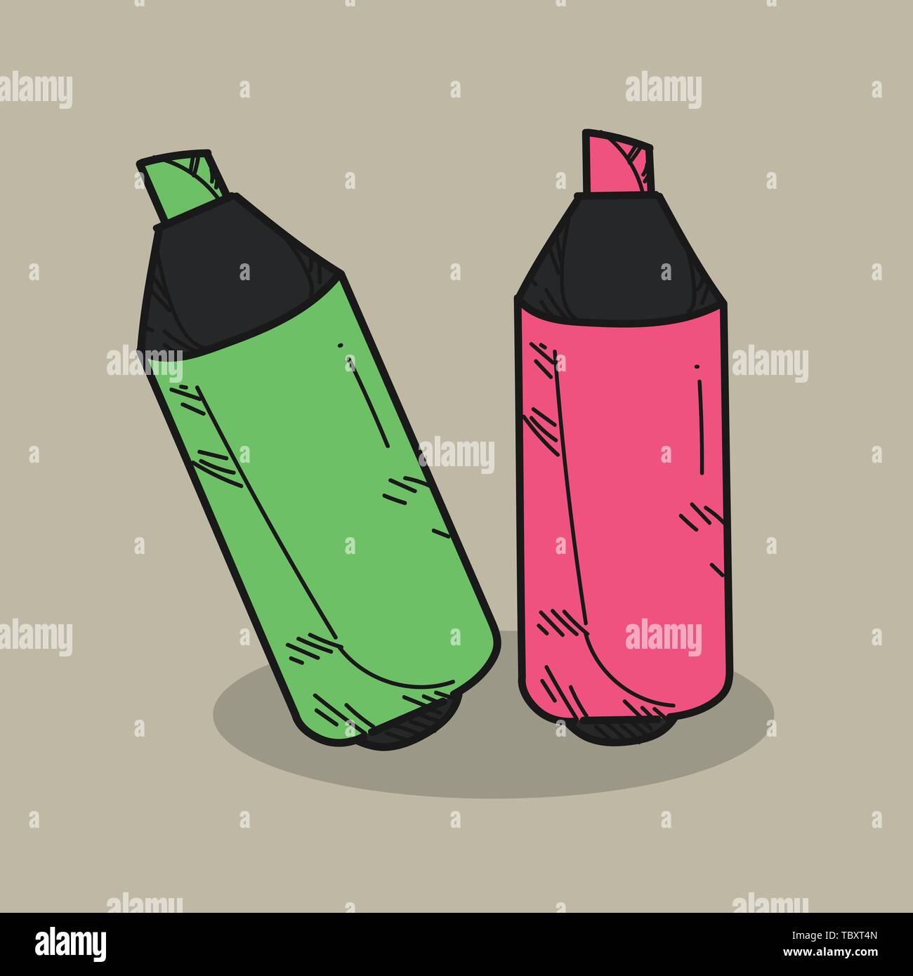 highlighter pens illustration on color background Stock Vector