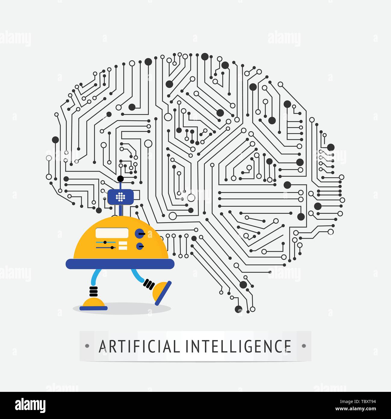 Robot with intelligence artificial concept. Stock Vector