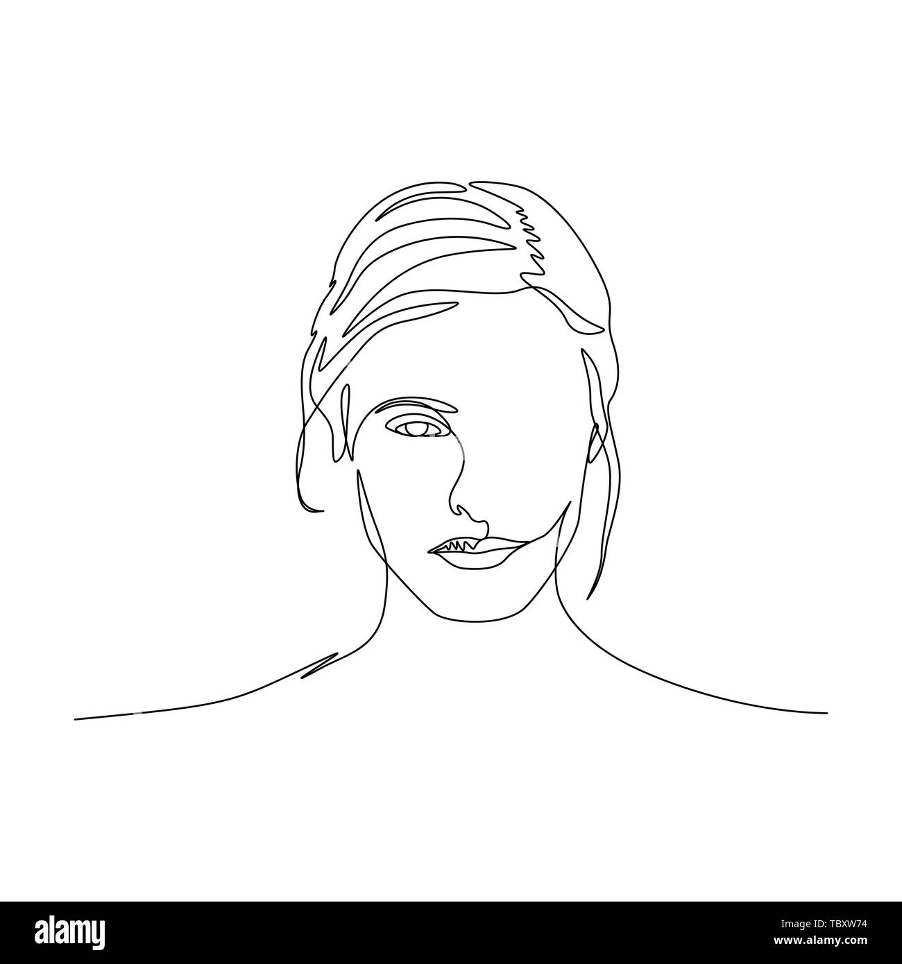 Continuous one line portrait of woman symmetric beautiful face. Art ...