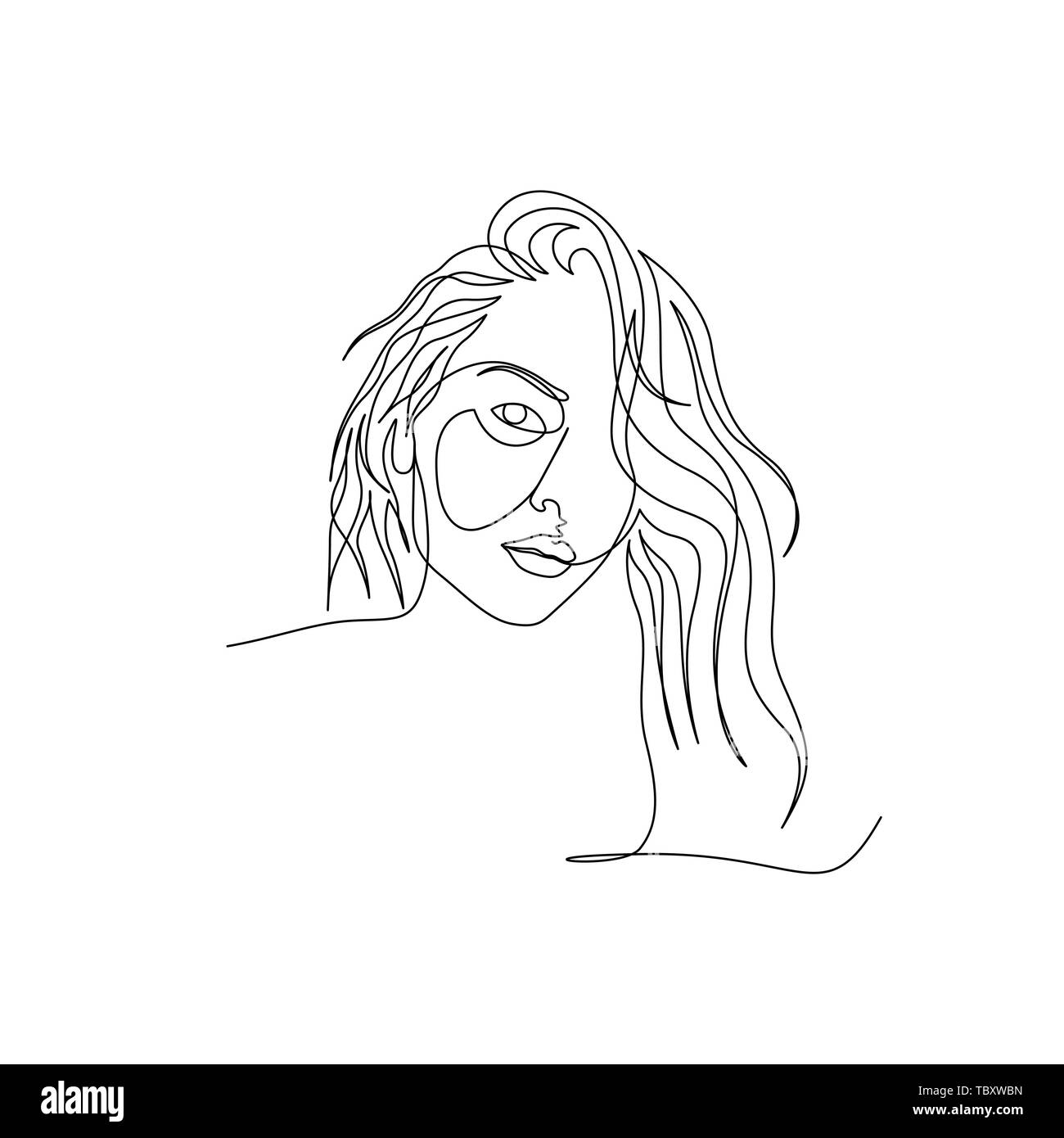 Continuous one line woman face with long beautiful hair. Art Stock Vector  Image & Art - Alamy