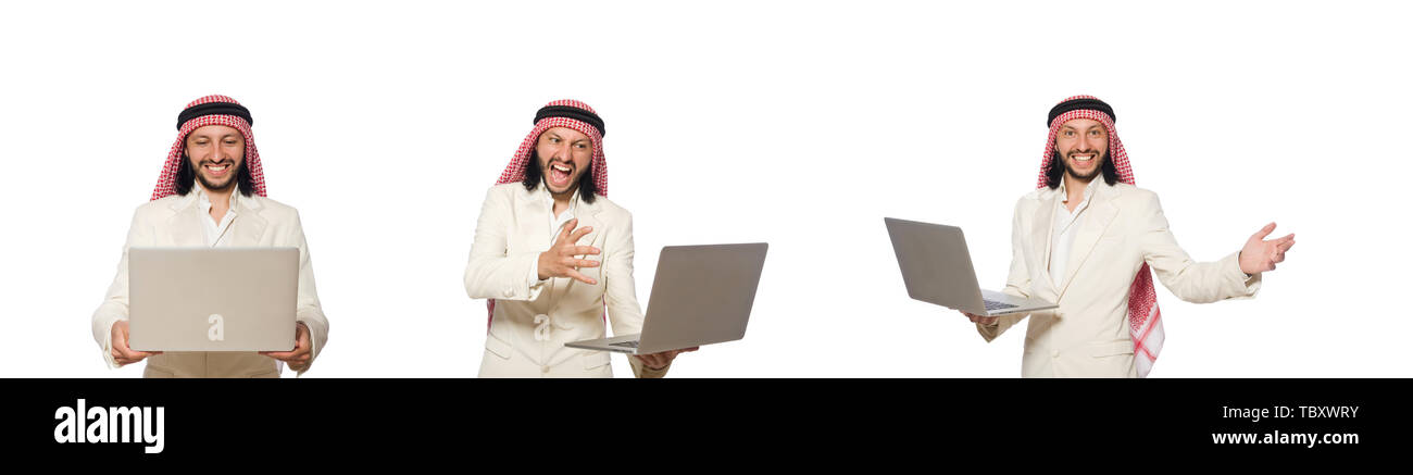Arab businessman with computer on white Stock Photo