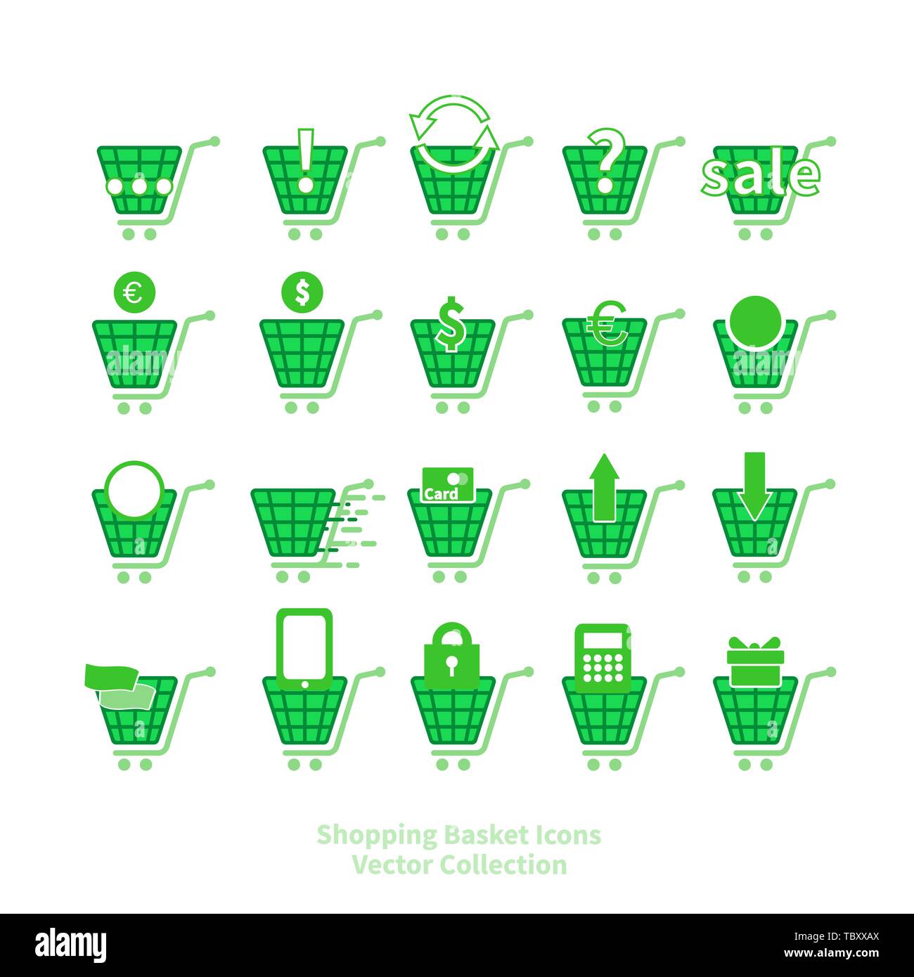 Shopping basket icons vector set for web and print, online shop symbols ...