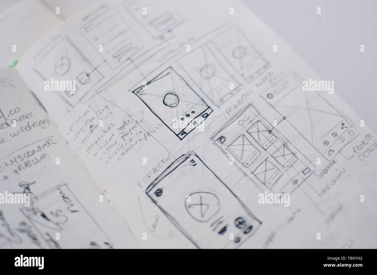 Draft Ui Closeup shot of UI/UX draft sheet drawings in a copybook Stock Photo ...